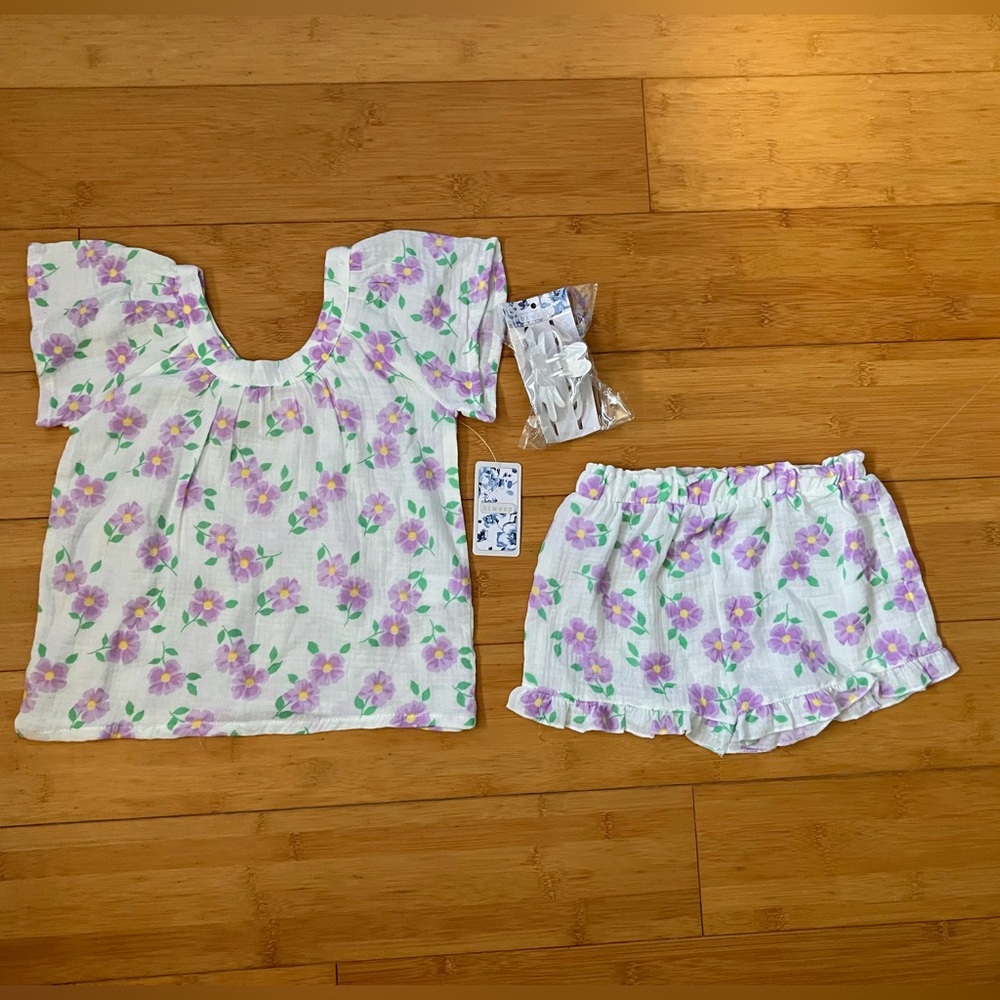 NWT Girls Size 4T Purple Flower Light & Breezy Outfit - Top Shirt & Shorts